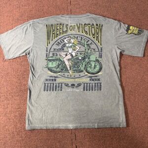 Lethal Threat Wheels of Victory Pinup Biker Graphic T-Shirt Mens Medium Gray